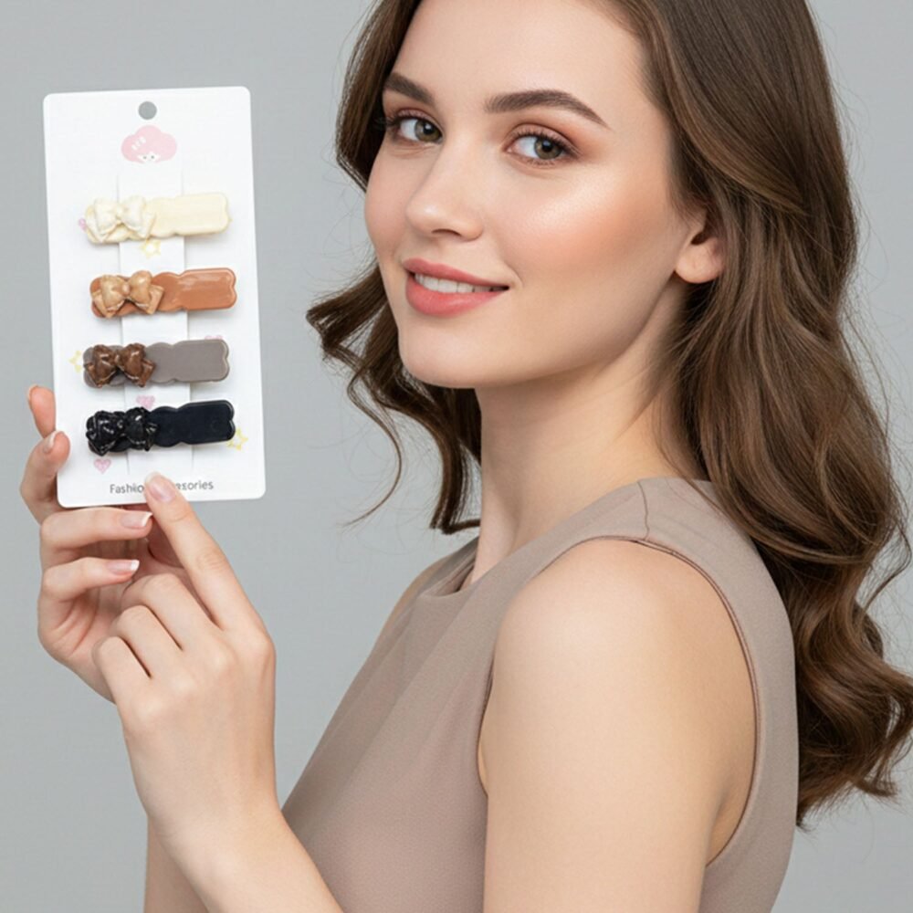 RibbonHairClip02-05.jpg Elegant Bow Hair Clips Set – Stylish 4-Piece Snap Clips Combo
