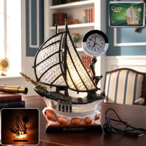 Ship Shape Clock Lamp – Nautical Decorative Table Lamp with Warm LED