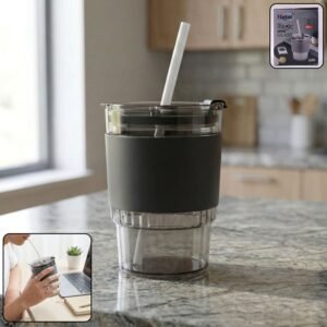 SipperGlass-WOSKU-01.jpg Plastic Tumbler with Lid – 400ml Reusable, Clear & Leak-Proof