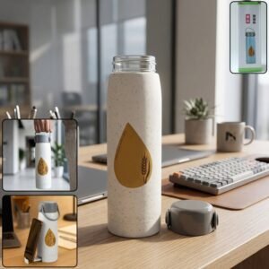 SmallWaterbottle-WOSKU-01.jpg Glass Water Bottle with Phone Holder – Leakproof & Stylish Design
