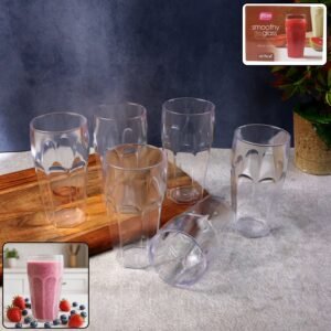 Transparent Smoothie Glass Set – 6 Durable 300ml Tumblers