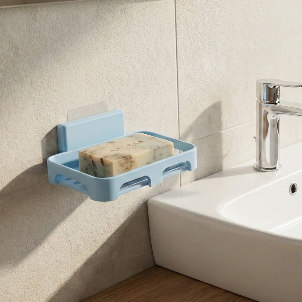 Plastic Soap Dish with Drain Slots – Self-Adhesive Wall Mount