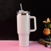 Insulated Stainless Steel Travel Tumbler – 890 ML White with Handle