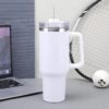Insulated Stainless Steel Travel Tumbler – 890 ML White with Handle
