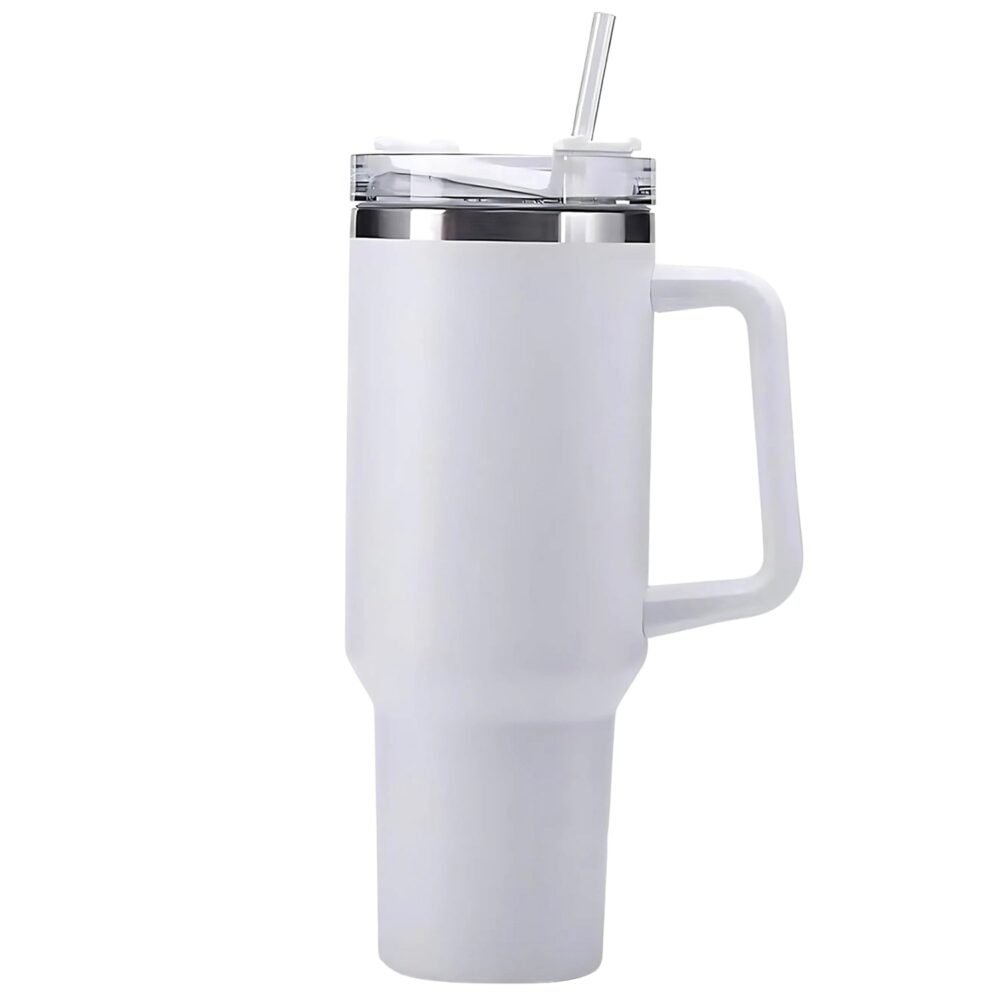 Insulated Stainless Steel Travel Tumbler – 890 ML White with Handle