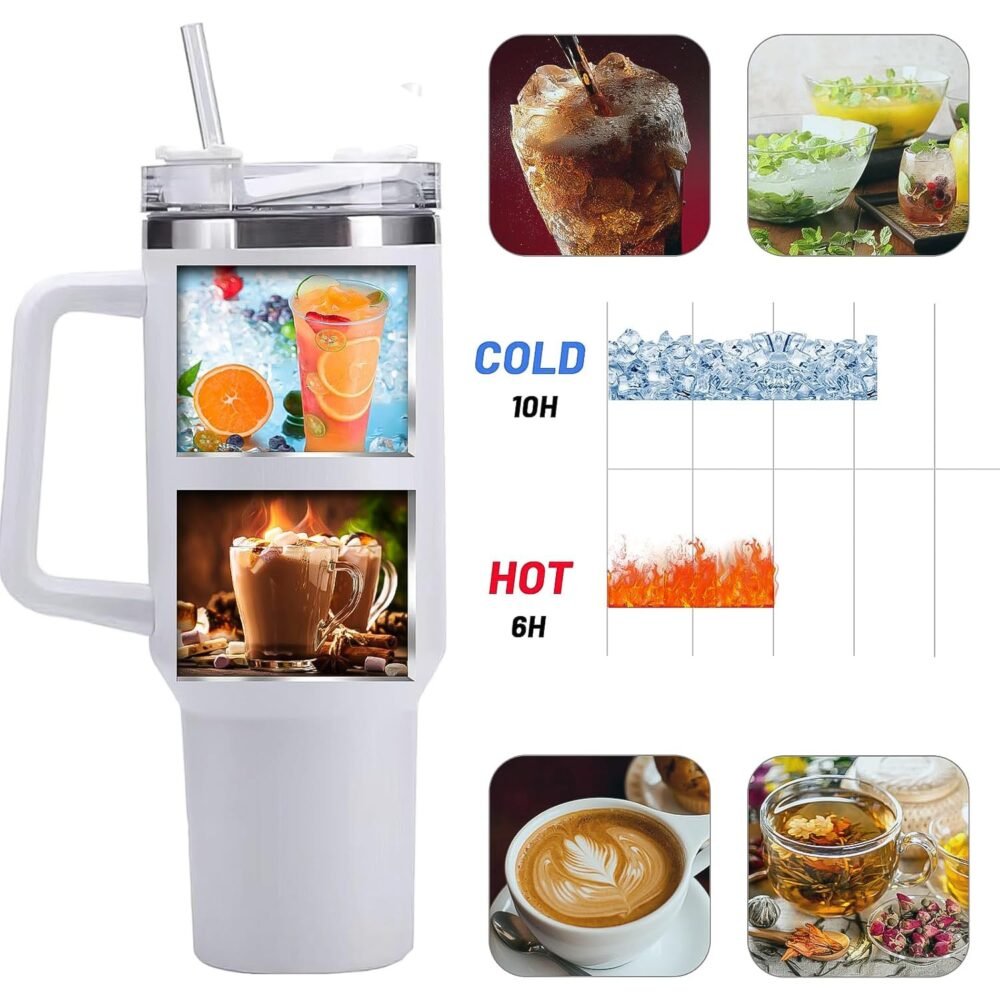 Insulated Stainless Steel Travel Tumbler – 890 ML White with Handle
