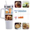 Insulated Stainless Steel Travel Tumbler – 890 ML White with Handle