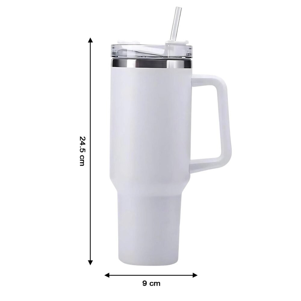 Insulated Stainless Steel Travel Tumbler – 890 ML White with Handle