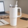 Insulated Stainless Steel Travel Tumbler – 890 ML White with Handle