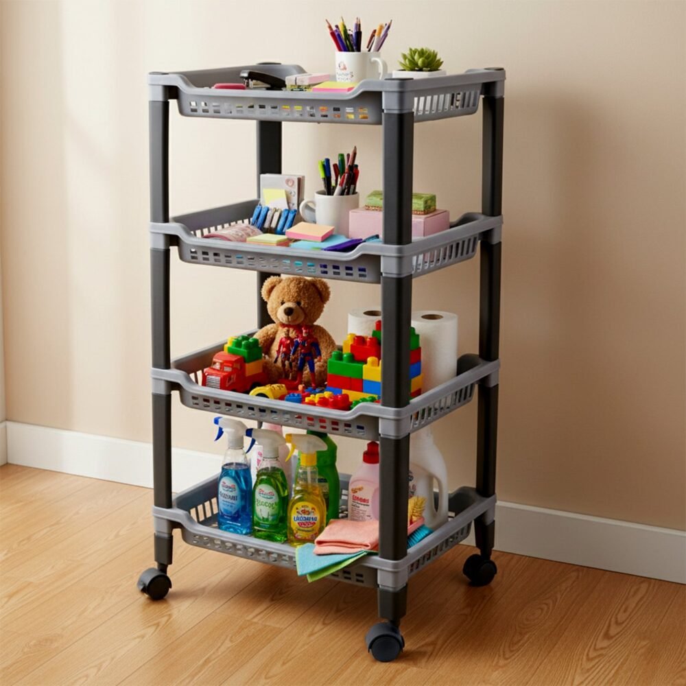 Plastic Storage Rack – 4-Layer Ventilated Multipurpose Organizer
