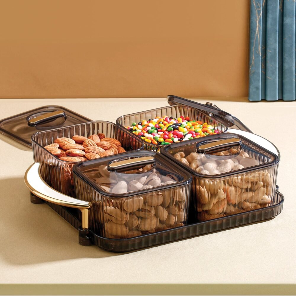 Storage-box-02_8a58b5c3-4946-4924-a4f1-5c5617fa3352.jpg Dryfruit Storage Box – Luxury 4-Piece Airtight Set with Tray