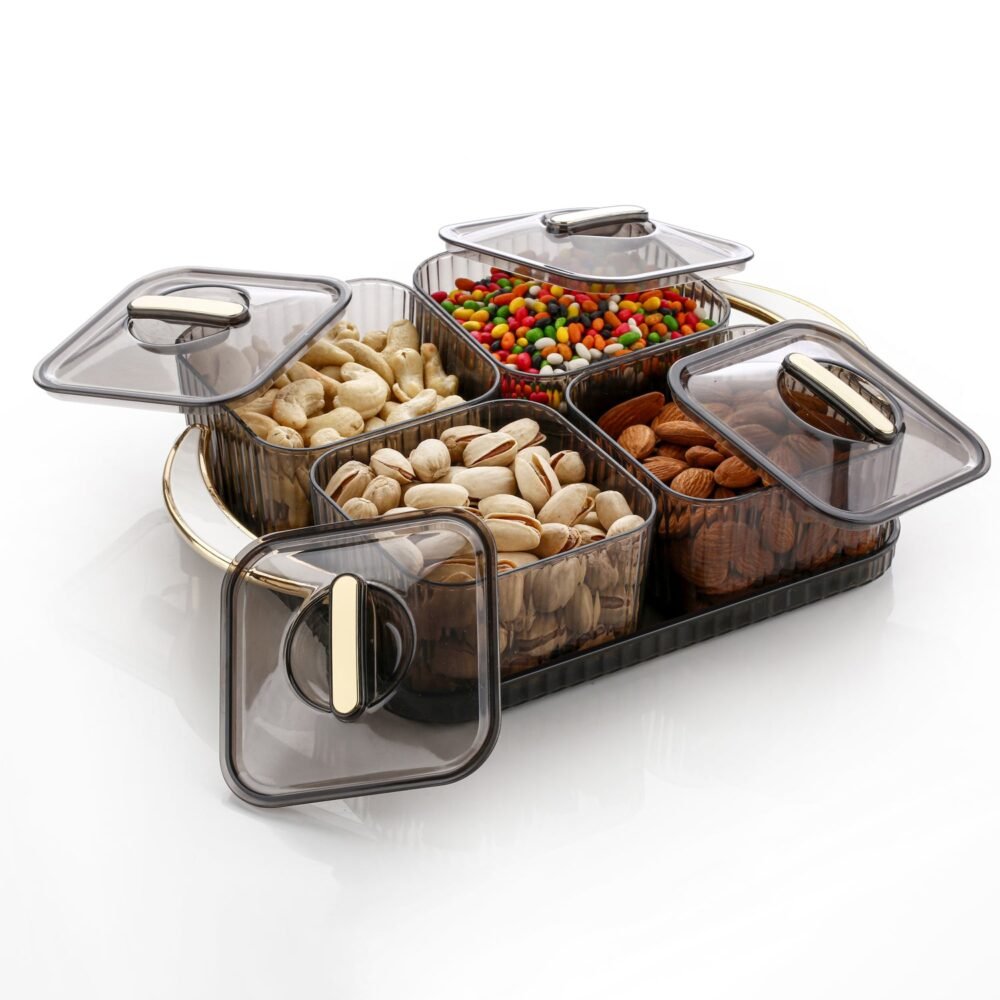 Storage-box-03_77cfa465-79a4-4e2b-8941-c9b5b567b347.jpg Dryfruit Storage Box – Luxury 4-Piece Airtight Set with Tray