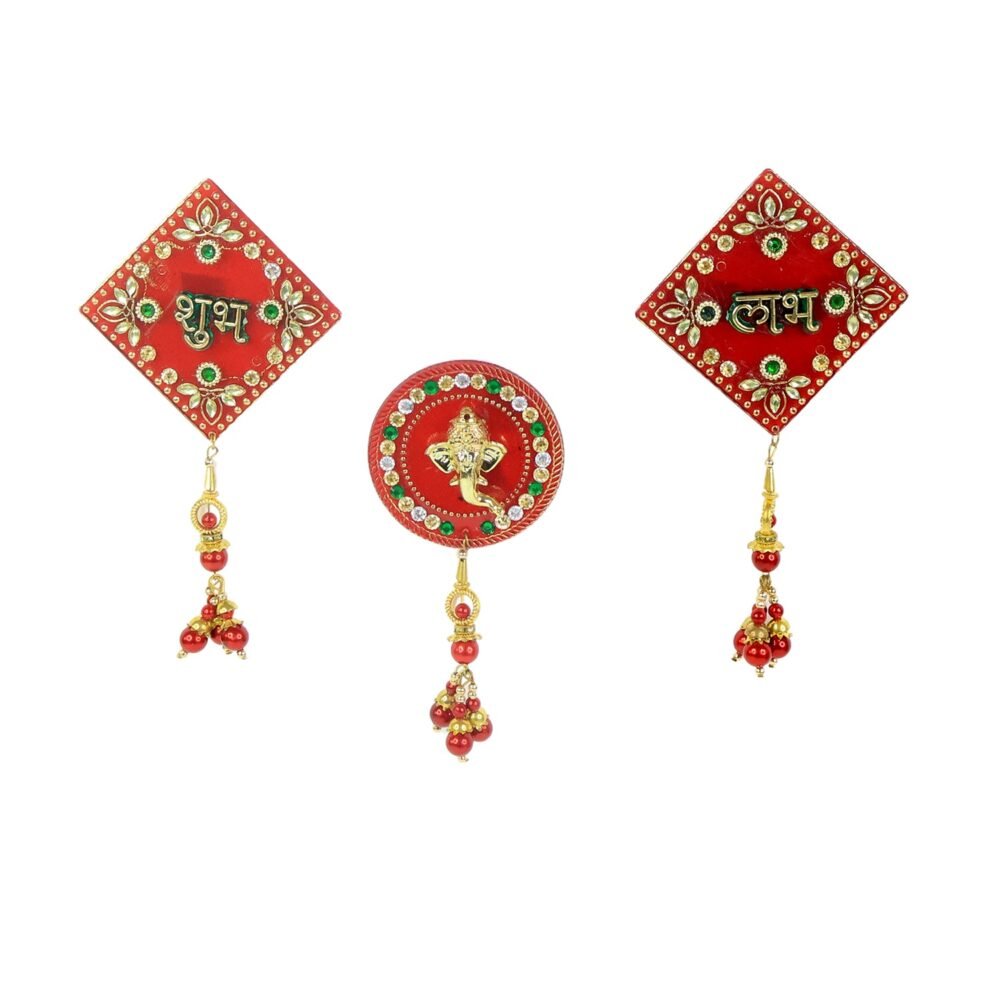 Subh-Labh-05_91cedc24-d0ca-4119-95ff-6de5ca05b5dd.jpg Shubh Labh Ganesh Wall Hanging Set – Auspicious 3-Piece Decor