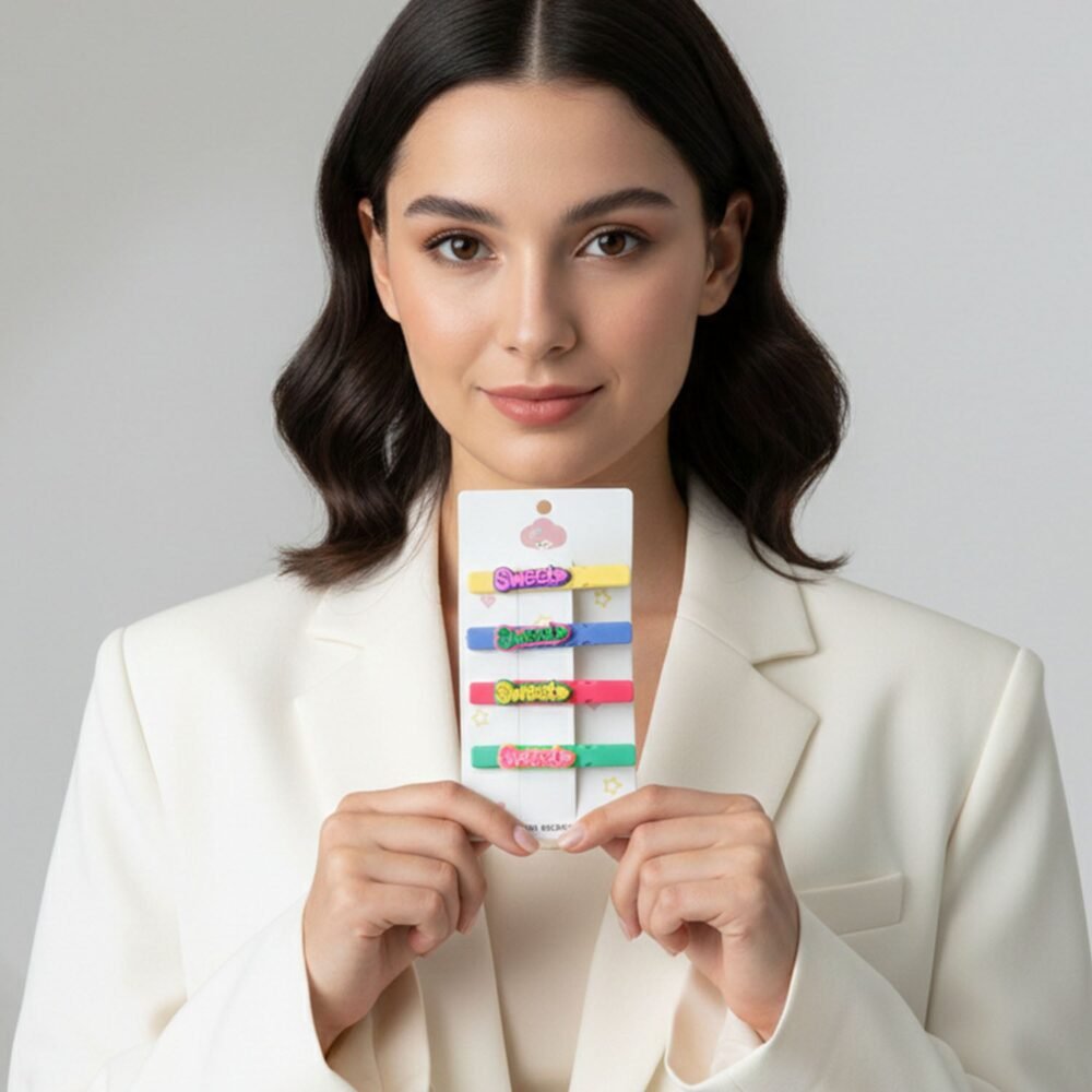 SweetHairclip-02.jpg Sweet Text Hair Clip Set – Trendy Lightweight Fashion Pins (4 Pc)