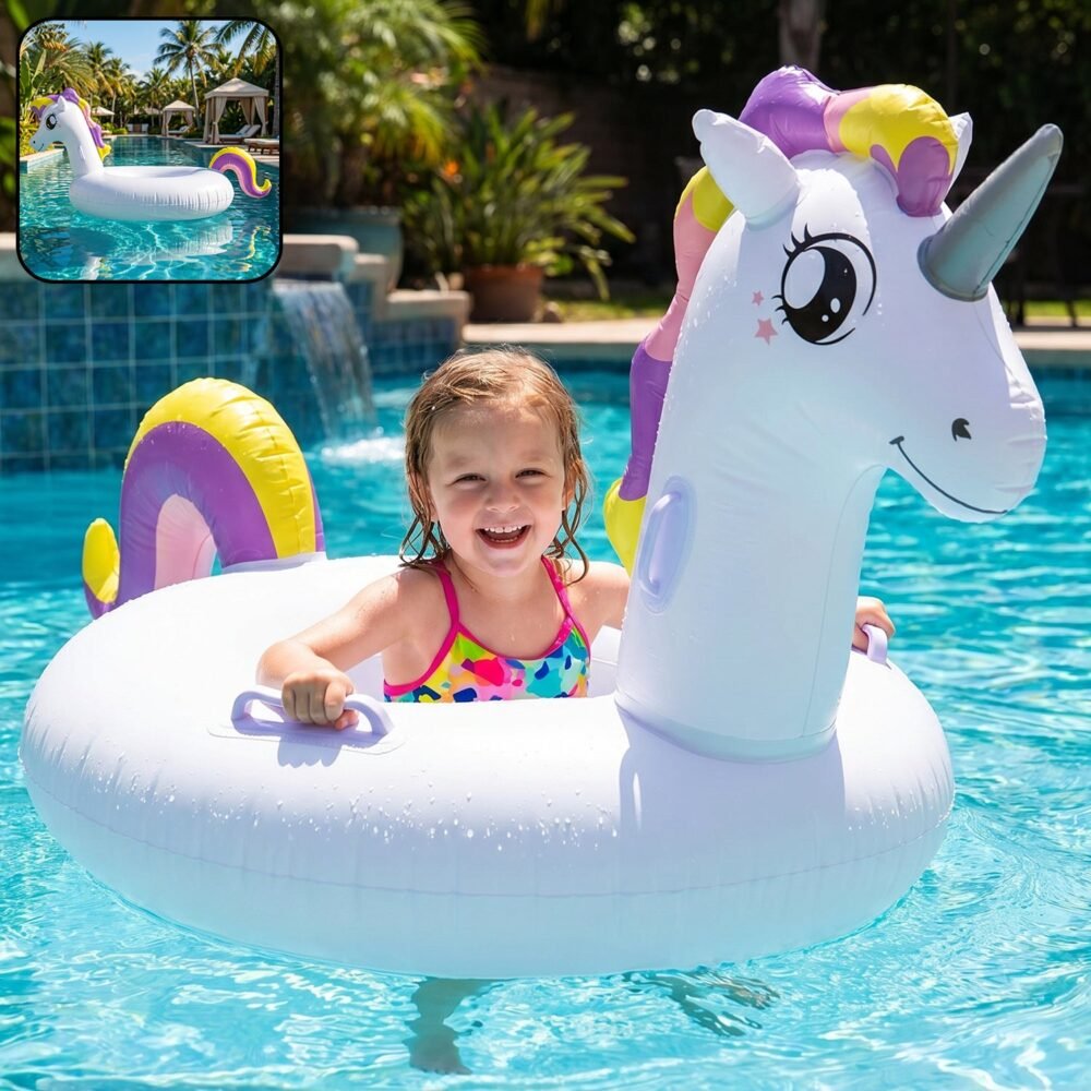 Swimming-Ring_3_-1.jpg Kids Inflatable Unicorn Swim Ring – Durable Pool Float with Handles
