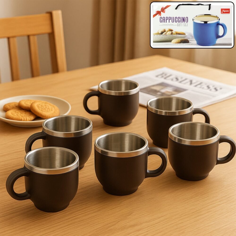 Stainless Steel Cappuccino Mugs – Double Wall Insulated 100ML Set