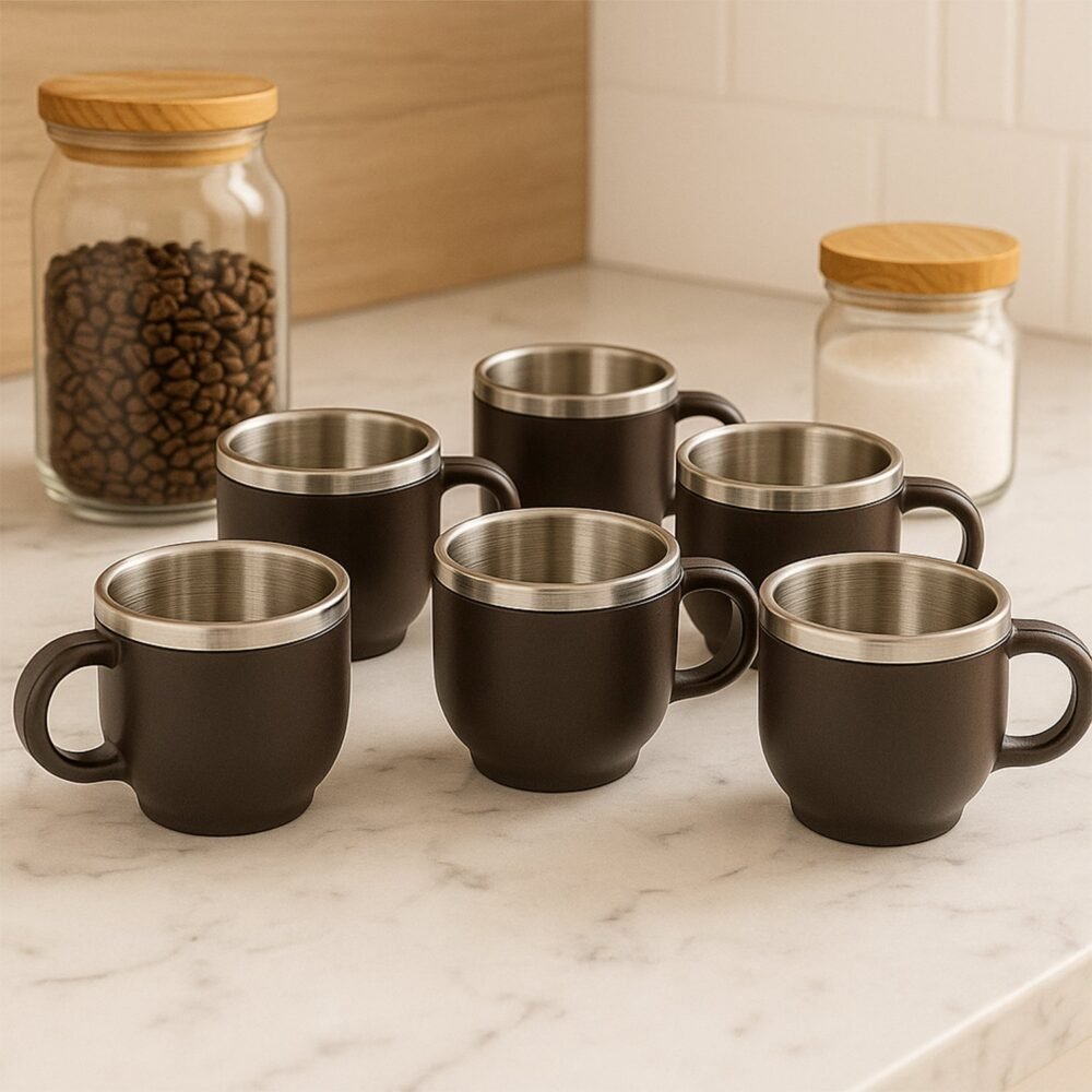 Stainless Steel Cappuccino Mugs – Double Wall Insulated 100ML Set