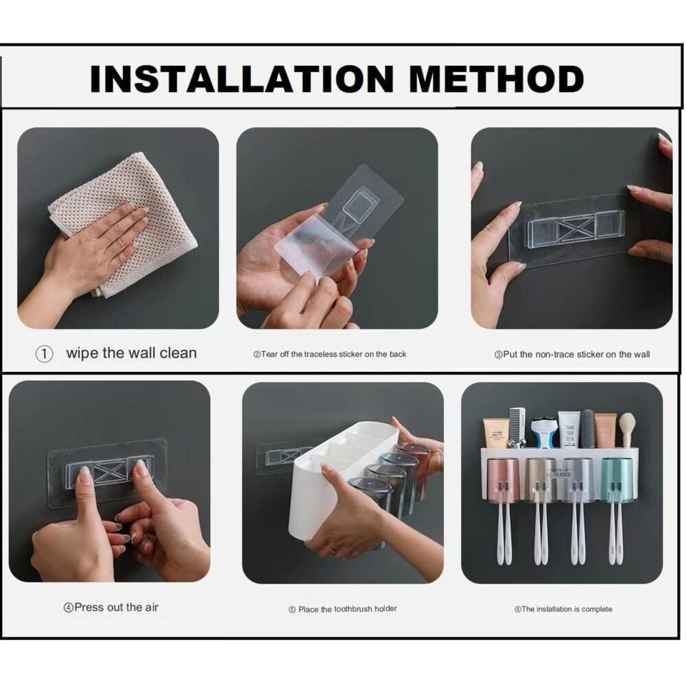 Wall Mounted Toothbrush Holder with Inverted Cups – Space Saving Organizer