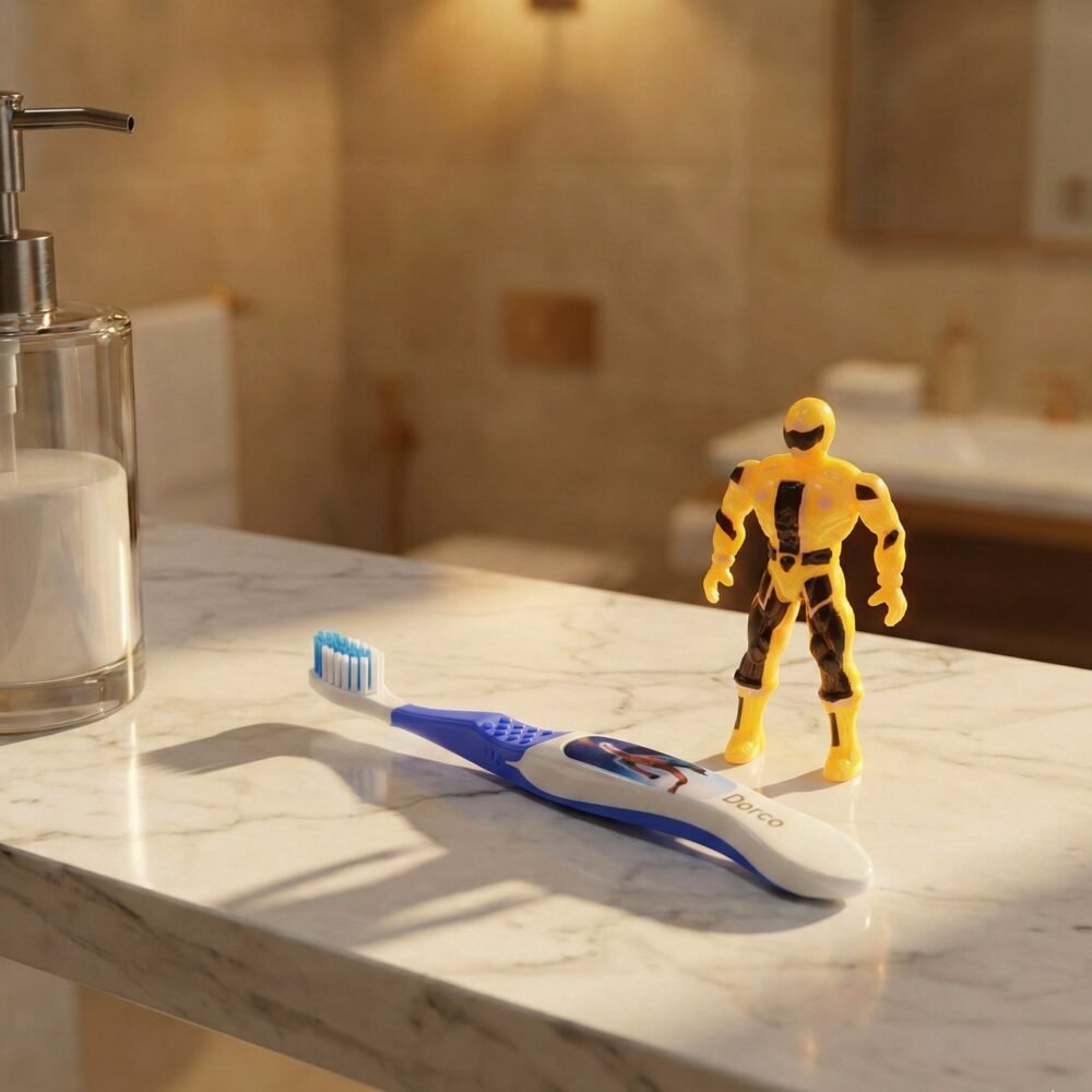 Kids Toothbrush Set – Soft Bristles with Fun Cartoon Robot Toy