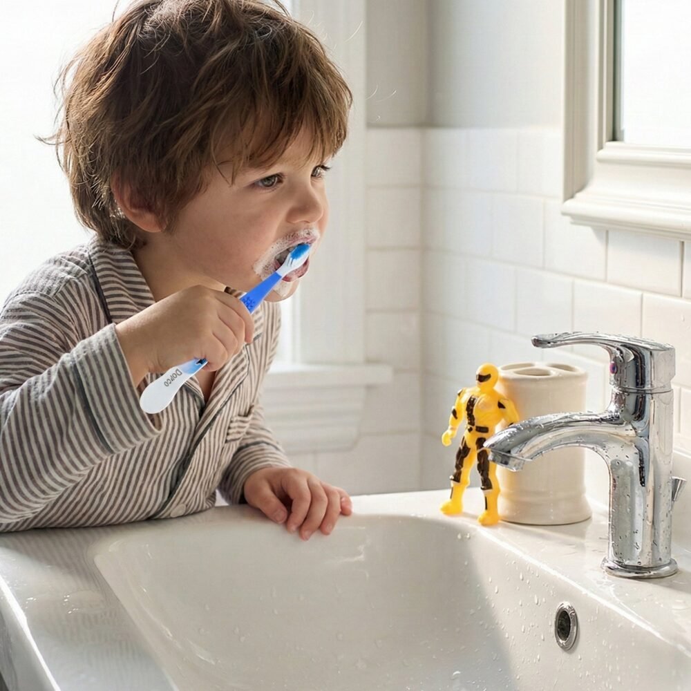 Kids Toothbrush Set – Soft Bristles with Fun Cartoon Robot Toy