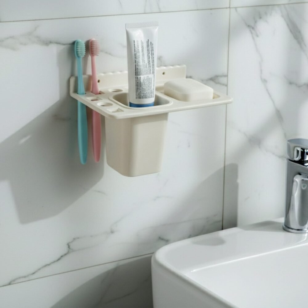 Wall Mounted Toothbrush Holder – 3in1 Multi-Compartment Organizer