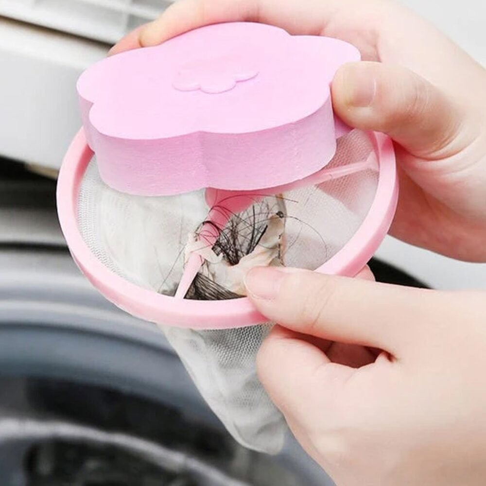 WashingMachineFloatingLintMeshBag-03.jpg Laundry Lint Remover – Reusable Flower-Shaped Mesh Filter for Cleaner Clothes