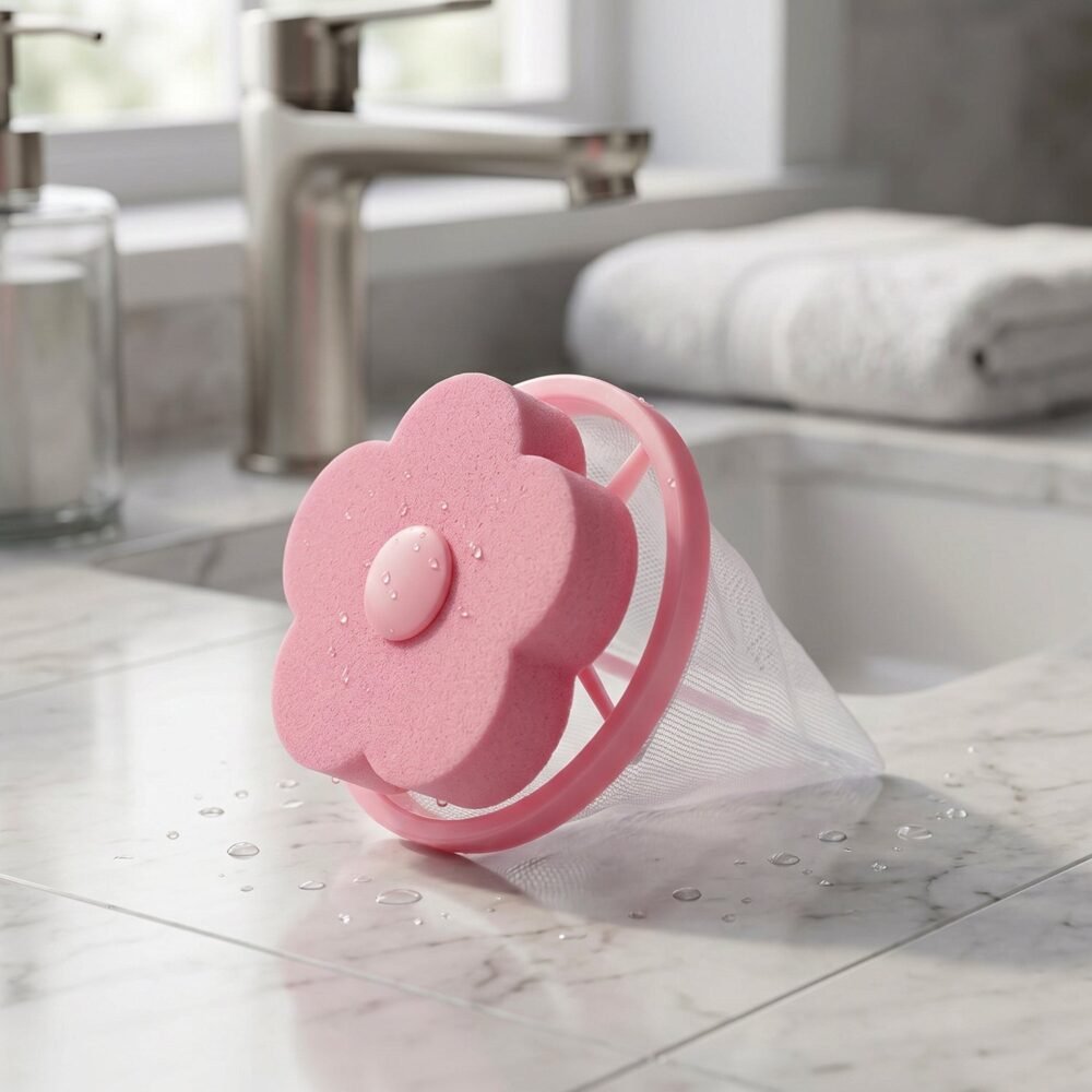 WashingMachineFloatingLintMeshBag-06.jpg Laundry Lint Remover – Reusable Flower-Shaped Mesh Filter for Cleaner Clothes