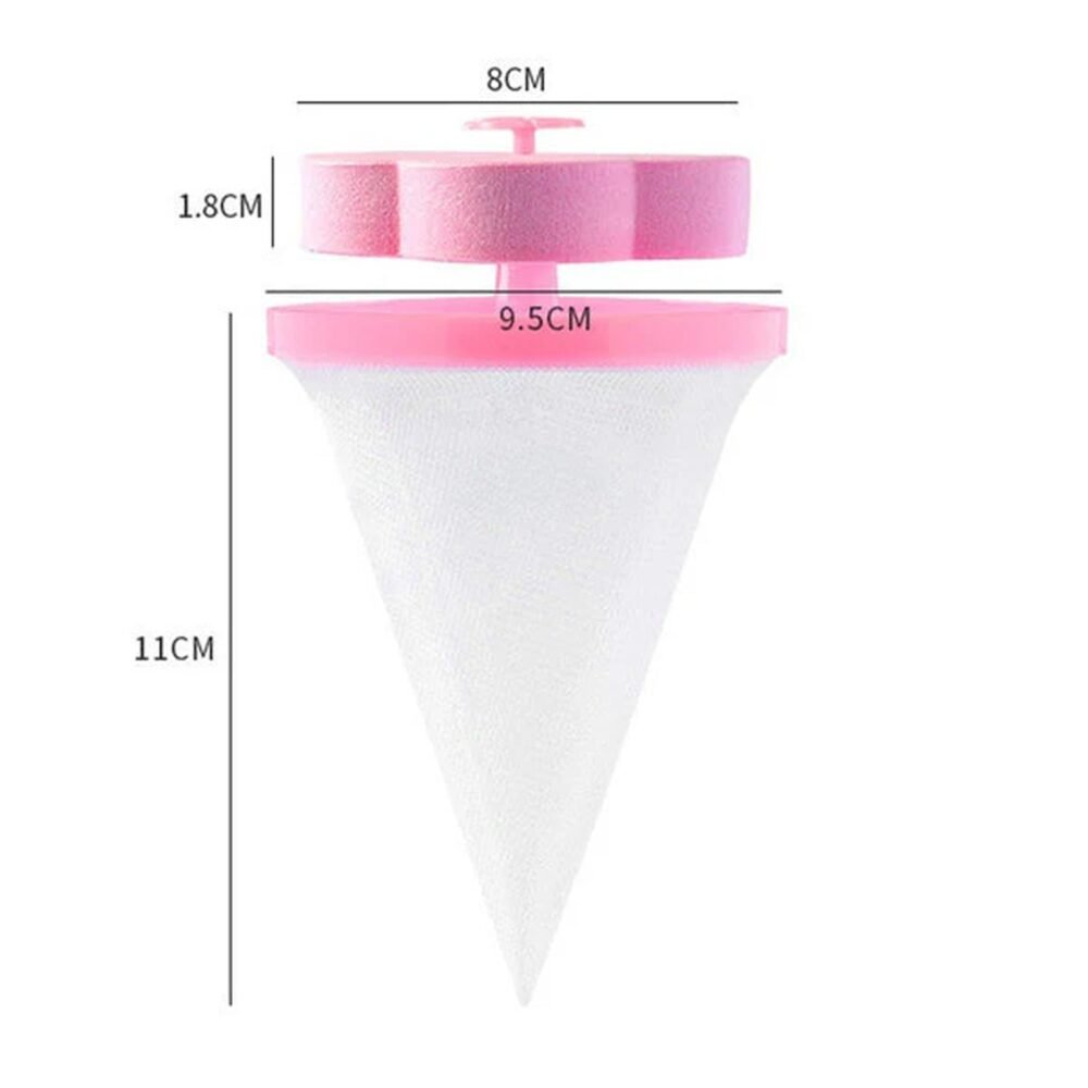 WashingMachineFloatingLintMeshBag-size.jpg Laundry Lint Remover – Reusable Flower-Shaped Mesh Filter for Cleaner Clothes