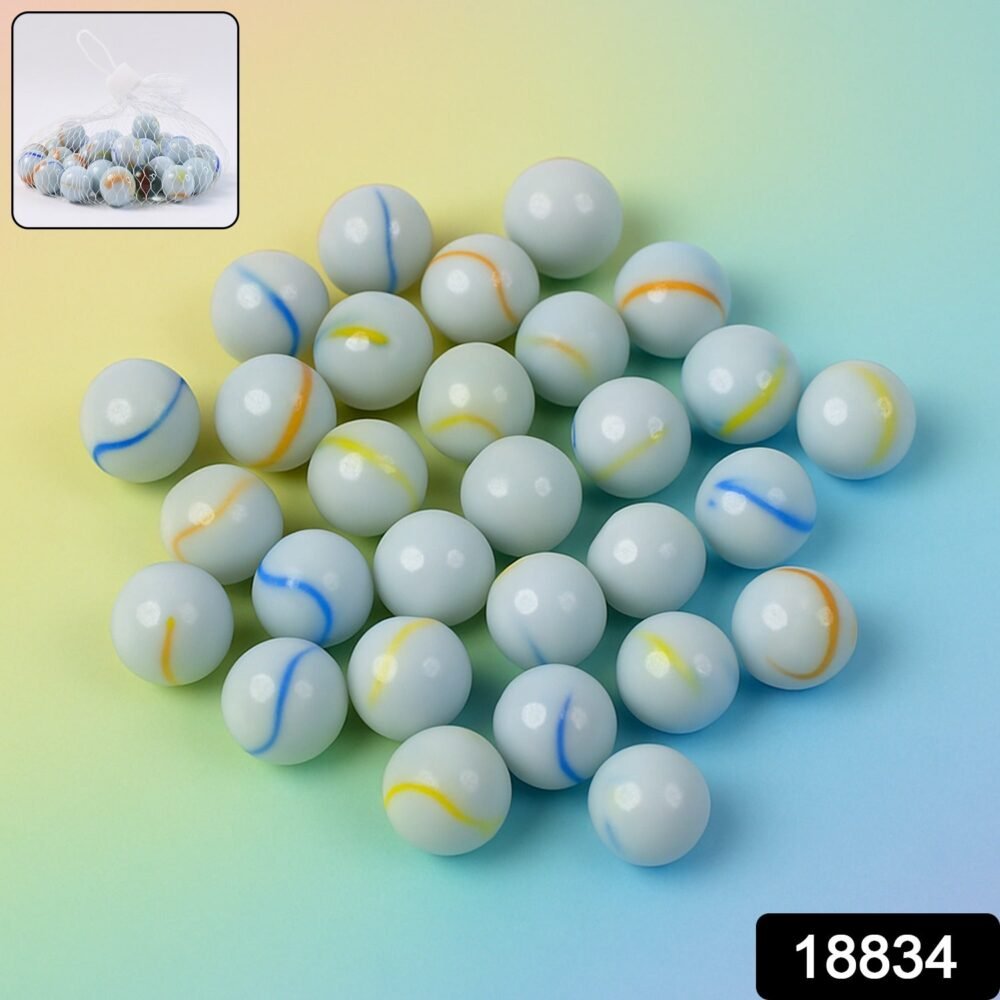 Glass Marbles Pack of 30 – Classic White with Colorful Swirls