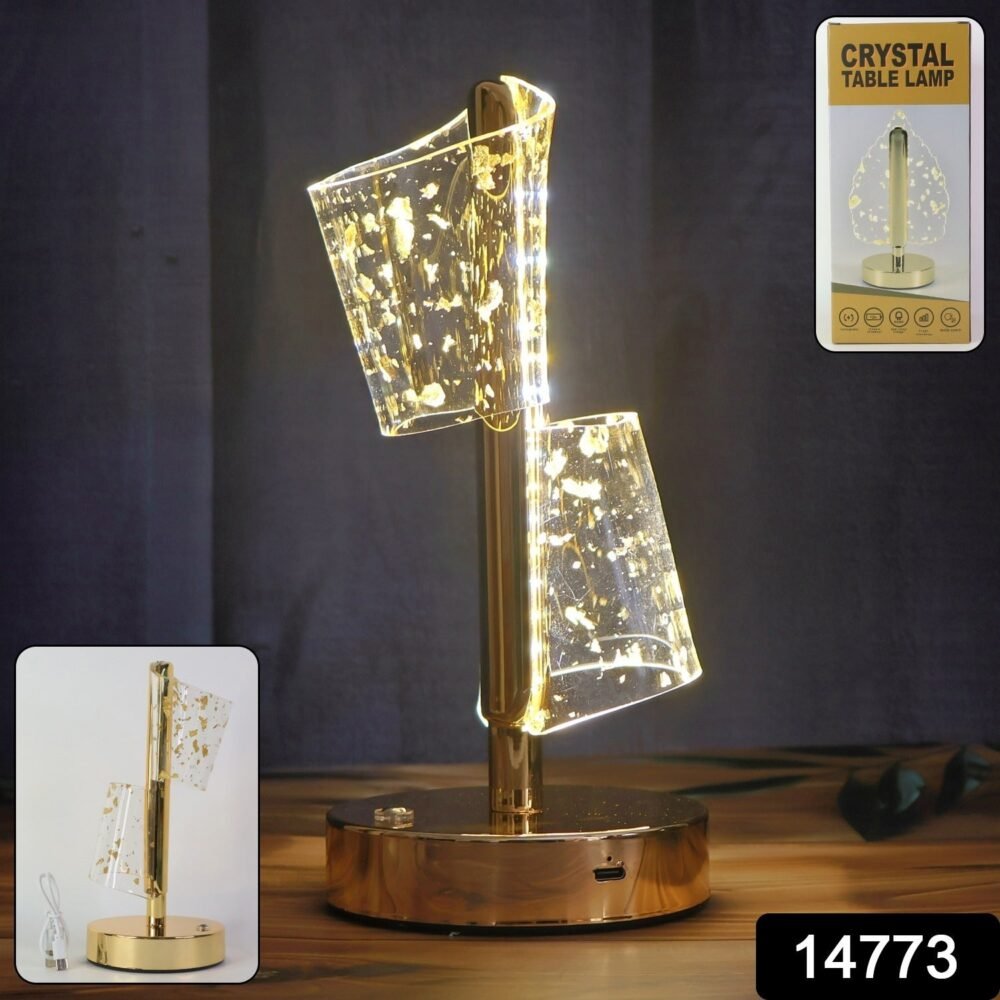 Golden Crystal LED Double Shade Table Lamp – Elegant USB Charging Light