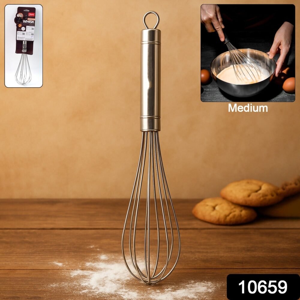 Stainless Steel Hand Whisk – Durable Medium Size with Ergonomic Handle