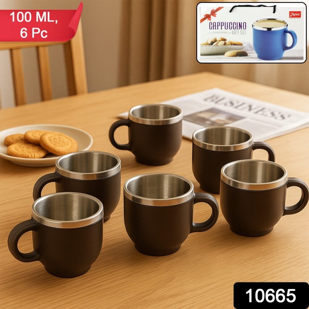 Stainless Steel Cappuccino Mugs – Double Wall Insulated 100ML Set