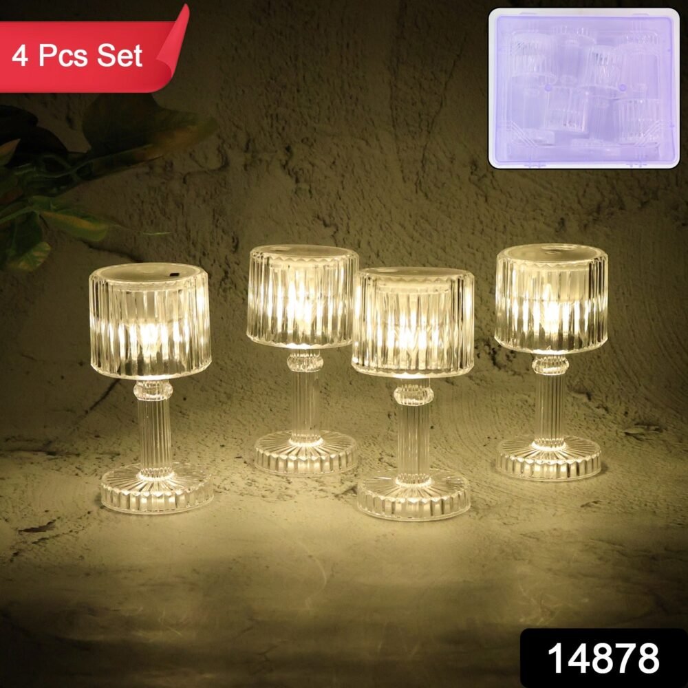 LED Crystal-Effect Table Lamps – Set of 4 Elegant Mini Lights