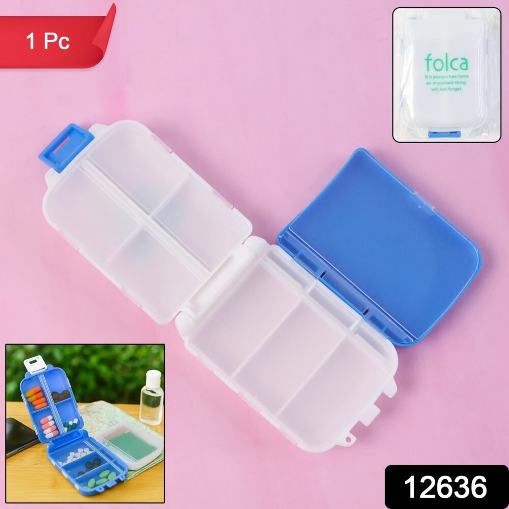 Dual-Sided Pill Organizer Box – Portable 8-Compartment Medicine Case