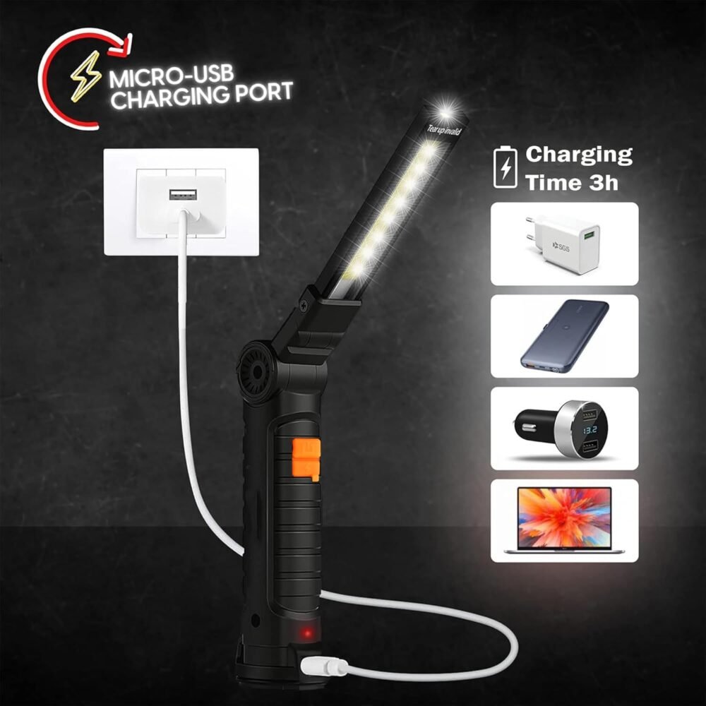 Rechargeable LED Work Light – Compact with Adjustable Arm & Magnetic Base