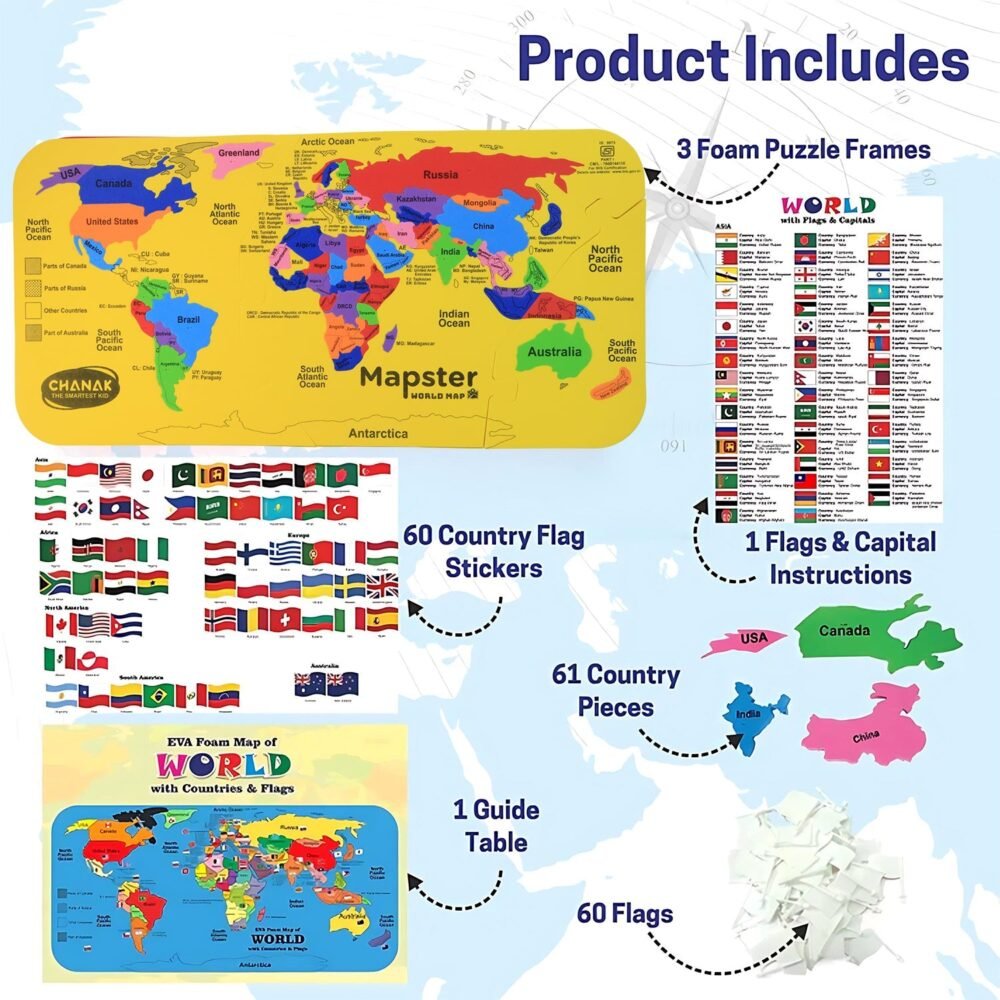 World Map Puzzle – Educational EVA Foam Toy for Kids 5+