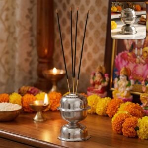 agarbattiHolder-WOSKU-01.jpg Lotus Agarbatti Stand – Durable Steel Incense Holder for Pooja