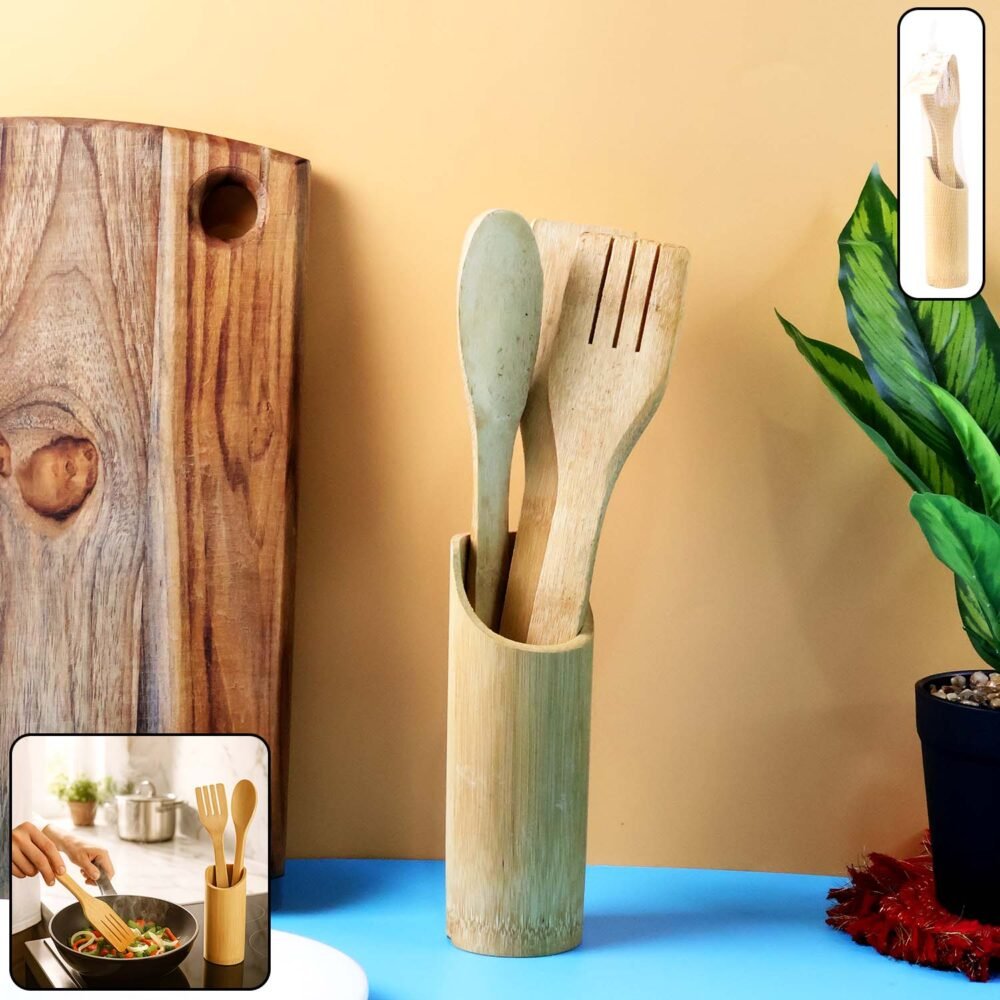 bamboospoon-WOSKU-01.jpg Bamboo Spatula Set – Eco-Friendly 4 Pc Cooking Utensils with Holder