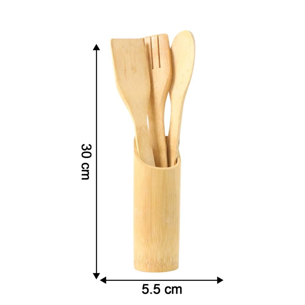 bamboospoon-size.jpg Bamboo Spatula Set – Eco-Friendly 4 Pc Cooking Utensils with Holder