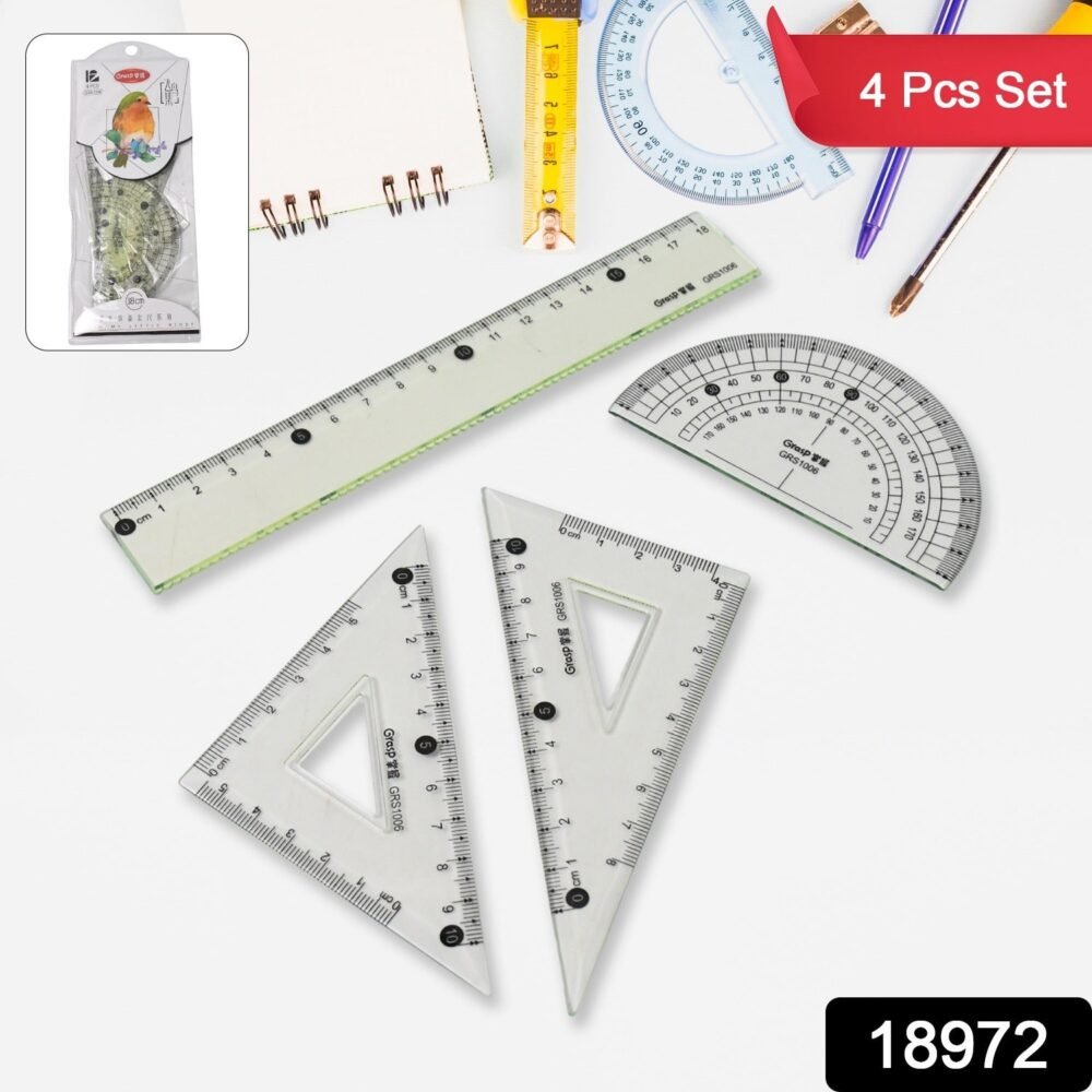 Geometry Set – 4-Piece Transparent Plastic Ruler Kit