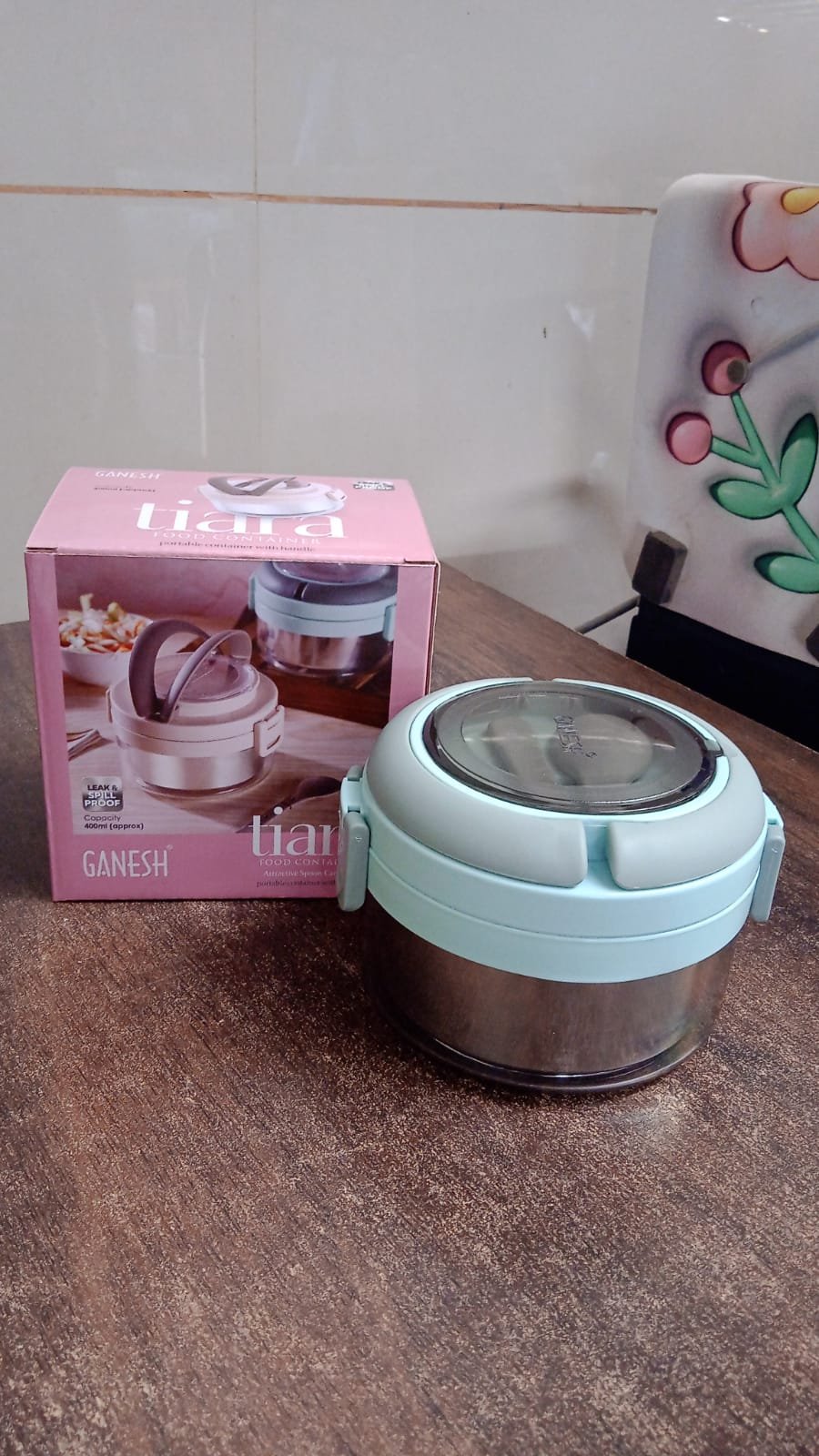 Insulated Lunch Box 400ml – Leakproof Stainless Steel Tiffin with Folding Spoon