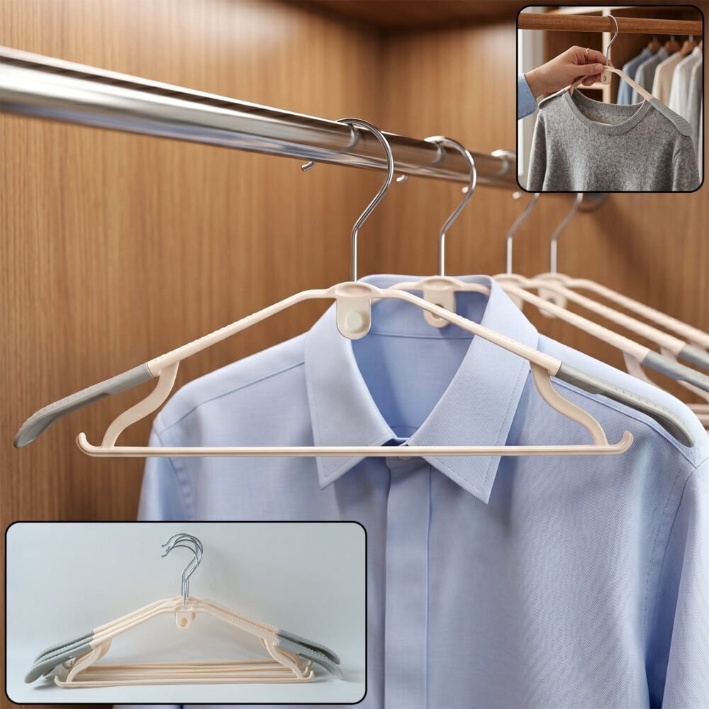Plastic Clothes Hangers Set – Space-Saving & Non-Slip Design