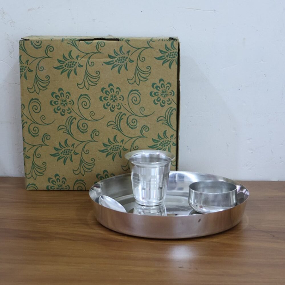 Stainless Steel Pooja Thali Set – Complete 4-Piece Dining Set