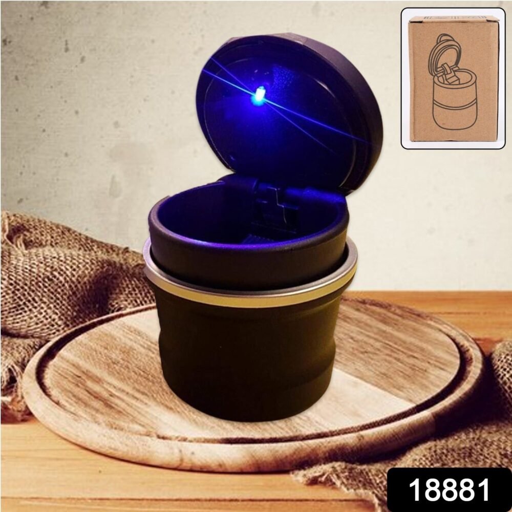 Portable Car Ashtray with Lid and Blue LED Light – Smokeless & Odour-Free