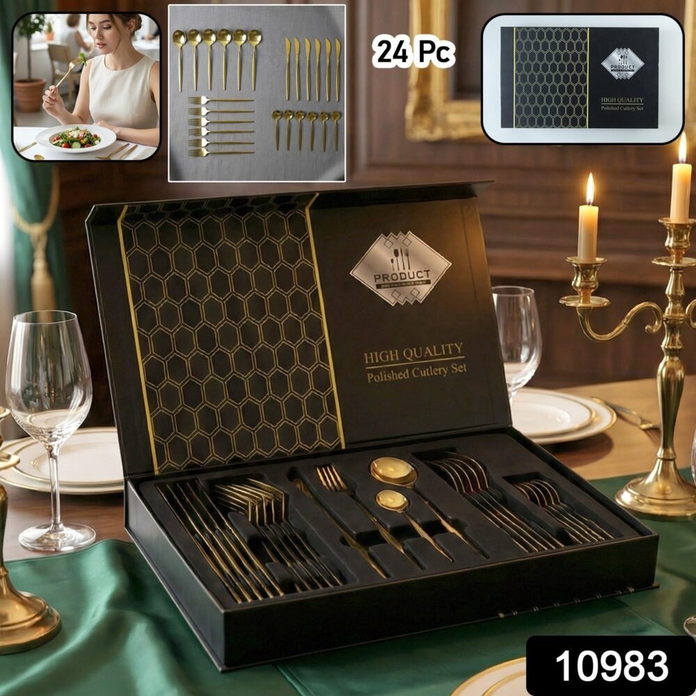 Stainless Steel Cutlery Set – Elegant Gold Finish for Dining & Gifts