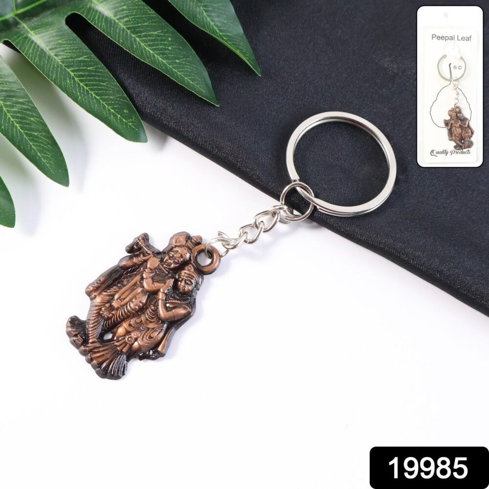 Radha Krishna Metal Keychain – Durable Spiritual Key Holder