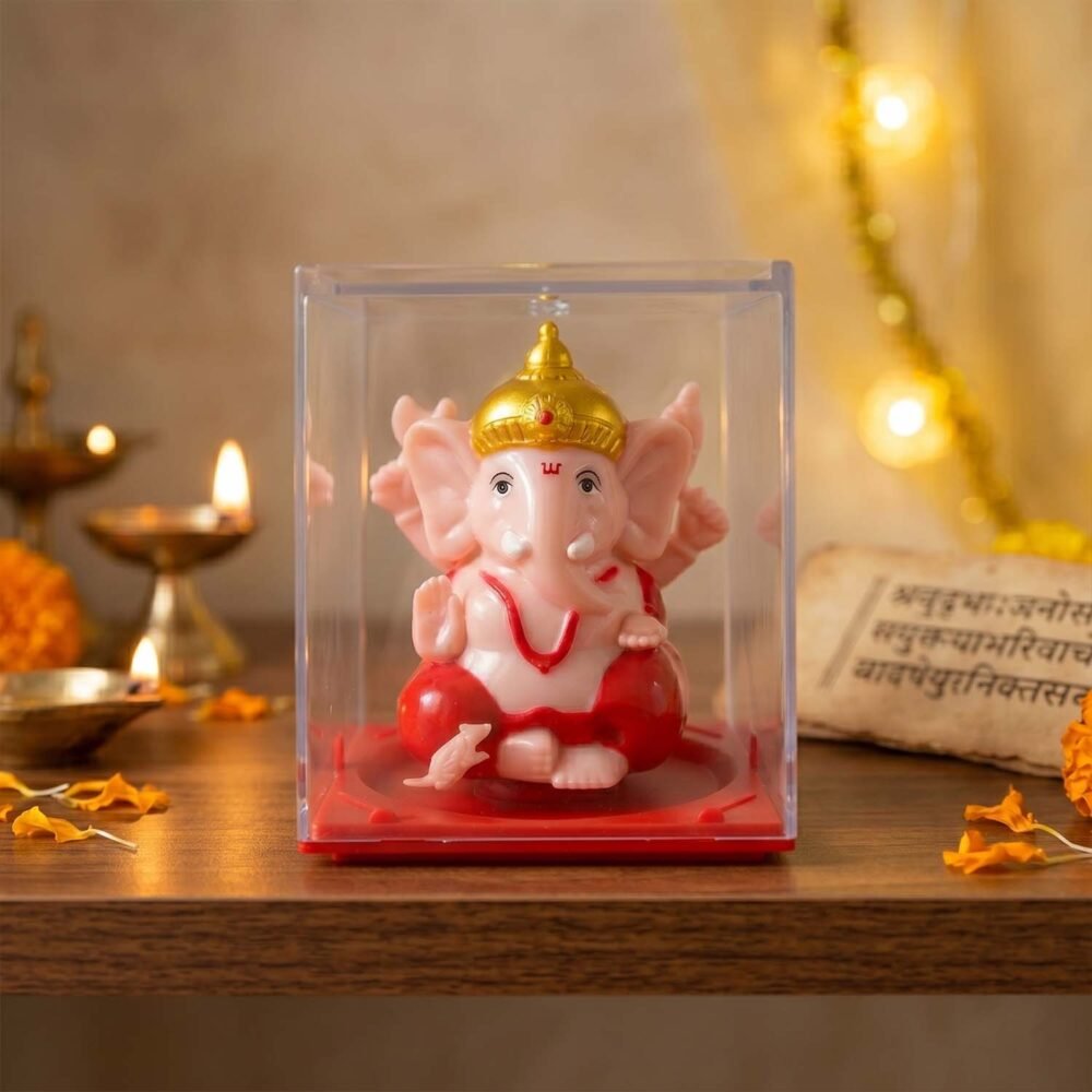 ganesh4.jpg Hand-Moving Small Ganesha Idol – Vibrant Red & Gold Decor