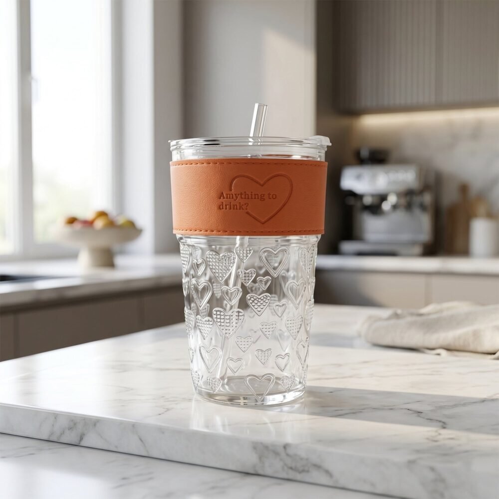 Glass Drinking Tumbler – Spill-Resistant Lid & Elegant Design