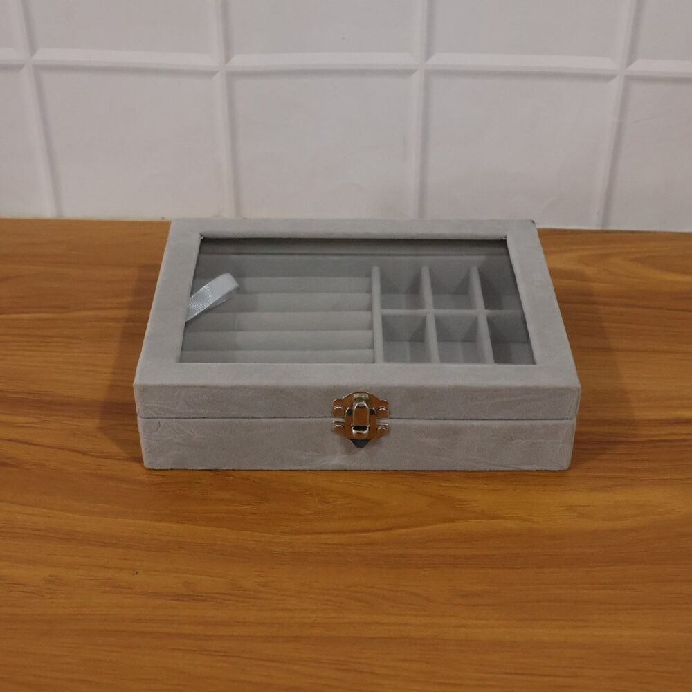 Velvet Jewellery Organizer Box – Transparent Lid & Multi-Compartment Storage