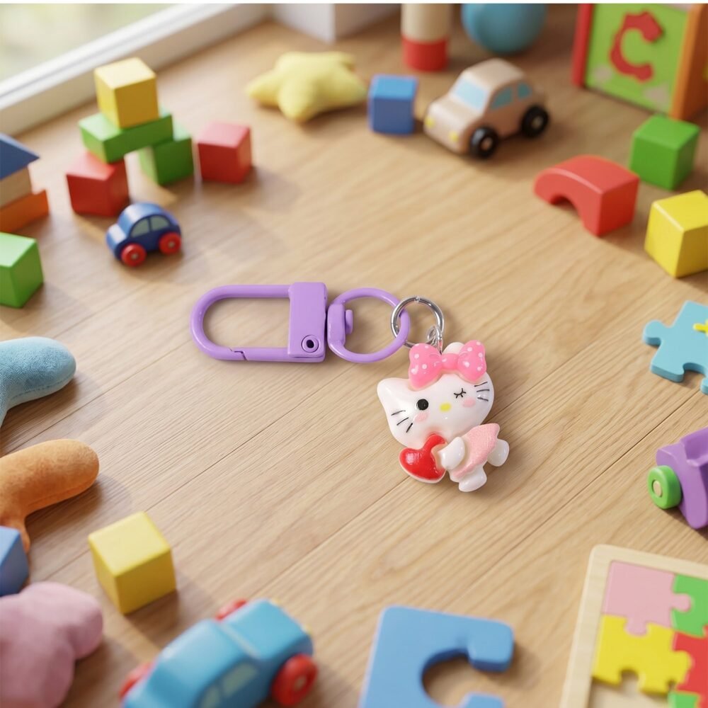 Cartoon Keychain with Heart and Bow – Cute Bag Charm for Girls